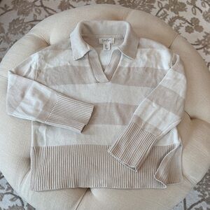 Jessica Simpson Classic V-Neck Striped Sweater in Cream and Tan Womens Sz Small